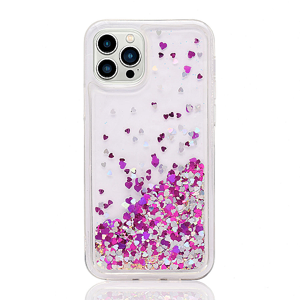 Maskica za iPhone 12 Pro Max "Rain Of Glitter" - srce - Ljubičasta #2