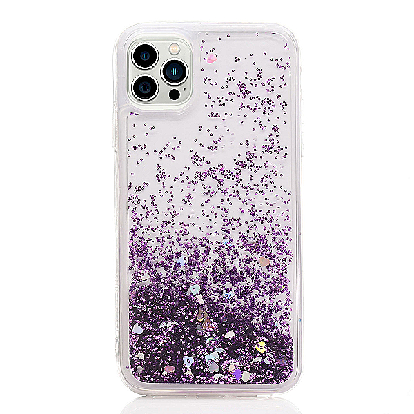 Maskica za iPhone 13 Pro Max "Rain Of Glitter" - srce - Ljubičasta #1
