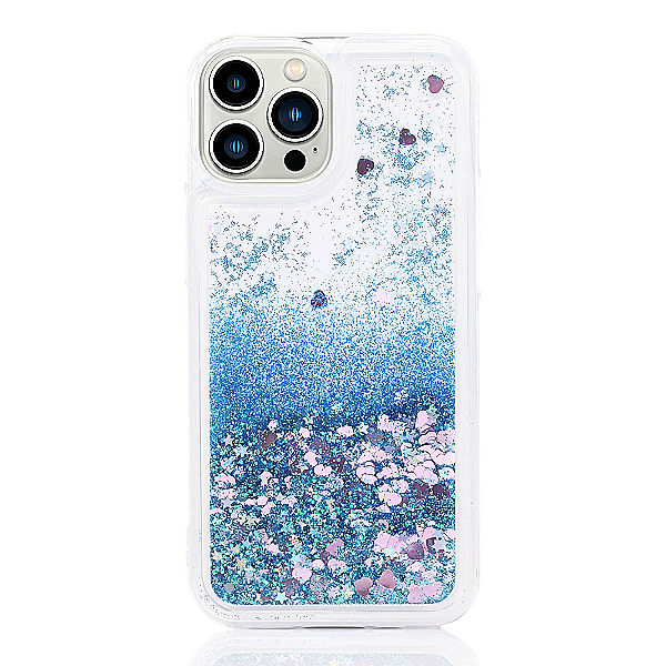 Maskica za iPhone 13 Pro Max "Rain Of Glitter" - srce - Plava #2