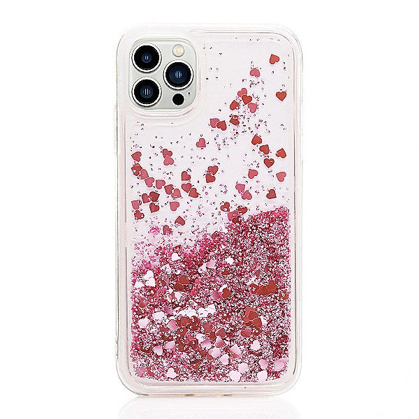Maskica za iPhone 13 Pro Max "Rain Of Glitter" - srce - Roza #1