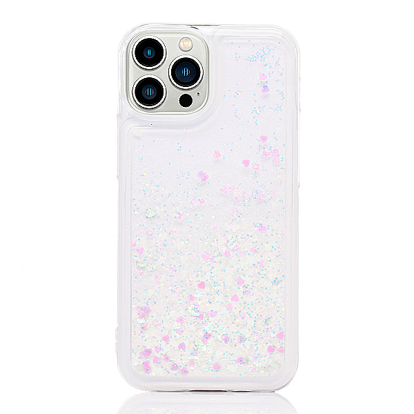 Maskica za iPhone 13 Pro "Rain Of Glitter" - srce - Bijela #1