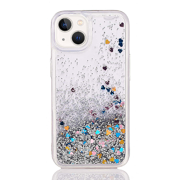 Maskica za iPhone 13 "Rain Of Glitter" - srce - Srebrna #1