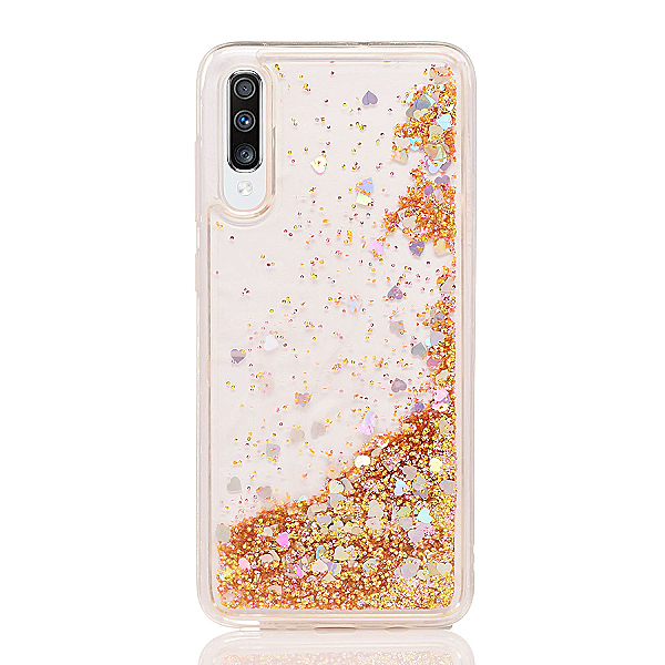 Maskica za Samsung Galaxy A70 "Rain Of Glitter" - srce - Zlatna #1
