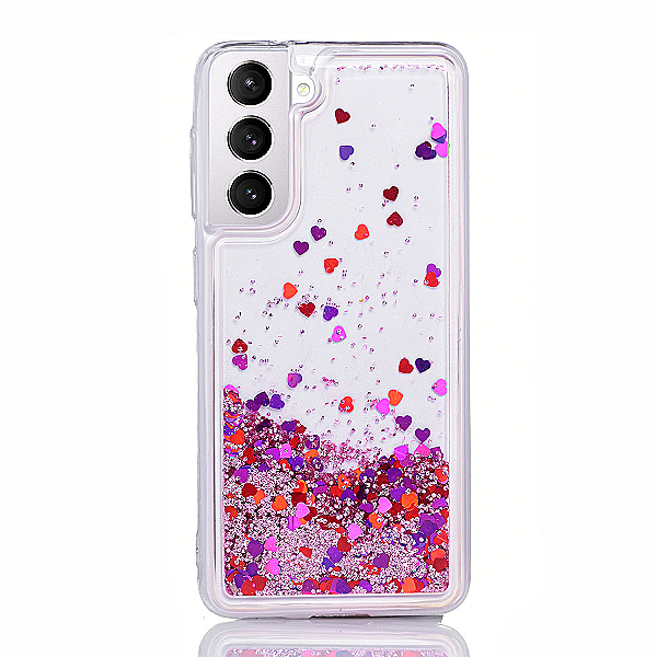 Maskica za Samsung Galaxy S21 FE "Rain Of Glitter" - srce - Roza #3