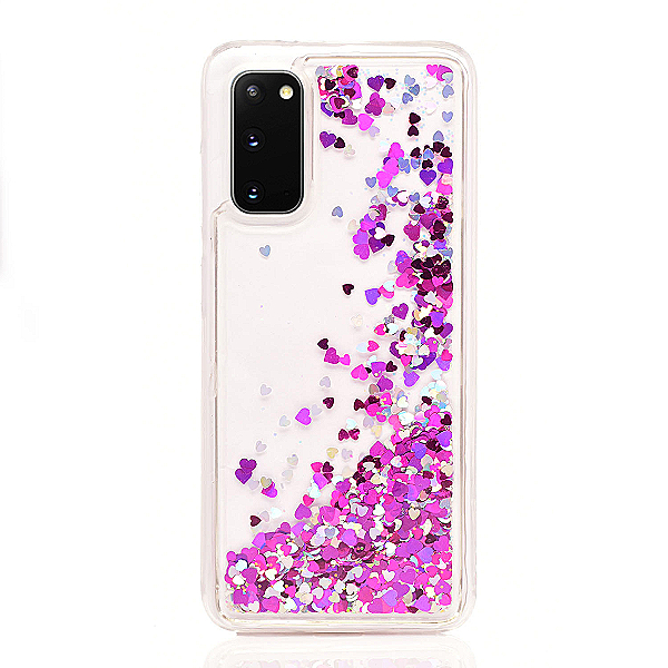 Maskica za Samsung Galaxy S20 "Rain Of Glitter" - srce - Ljubičasta #2