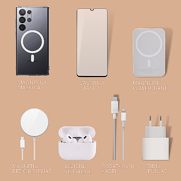 7u1 Paket za Samsung Galaxy S23 Ultra - bežično punjenje