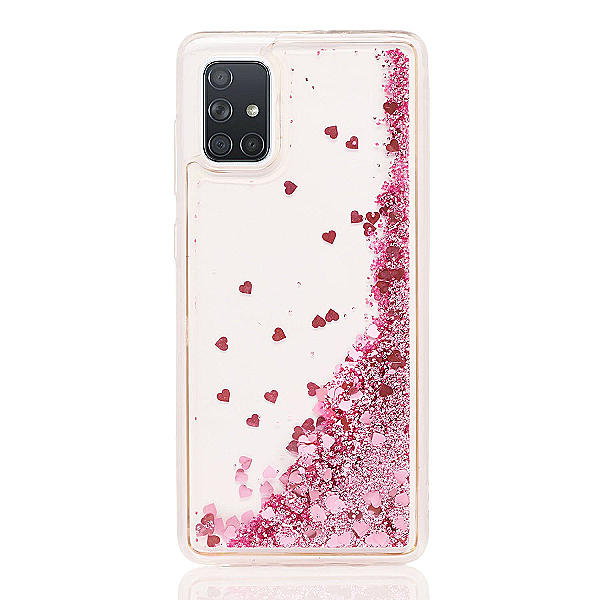 Maskica za Samsung Galaxy A02S / A03S "Rain Of Glitter" - srce - Roza #1